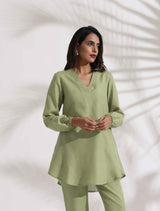 Women's Green Cotton Blend Co-ord Set