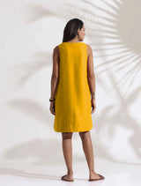Women's Yellow Cotton Blend Short Dress