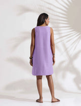 Women's Purple Cotton Blend Short Dress