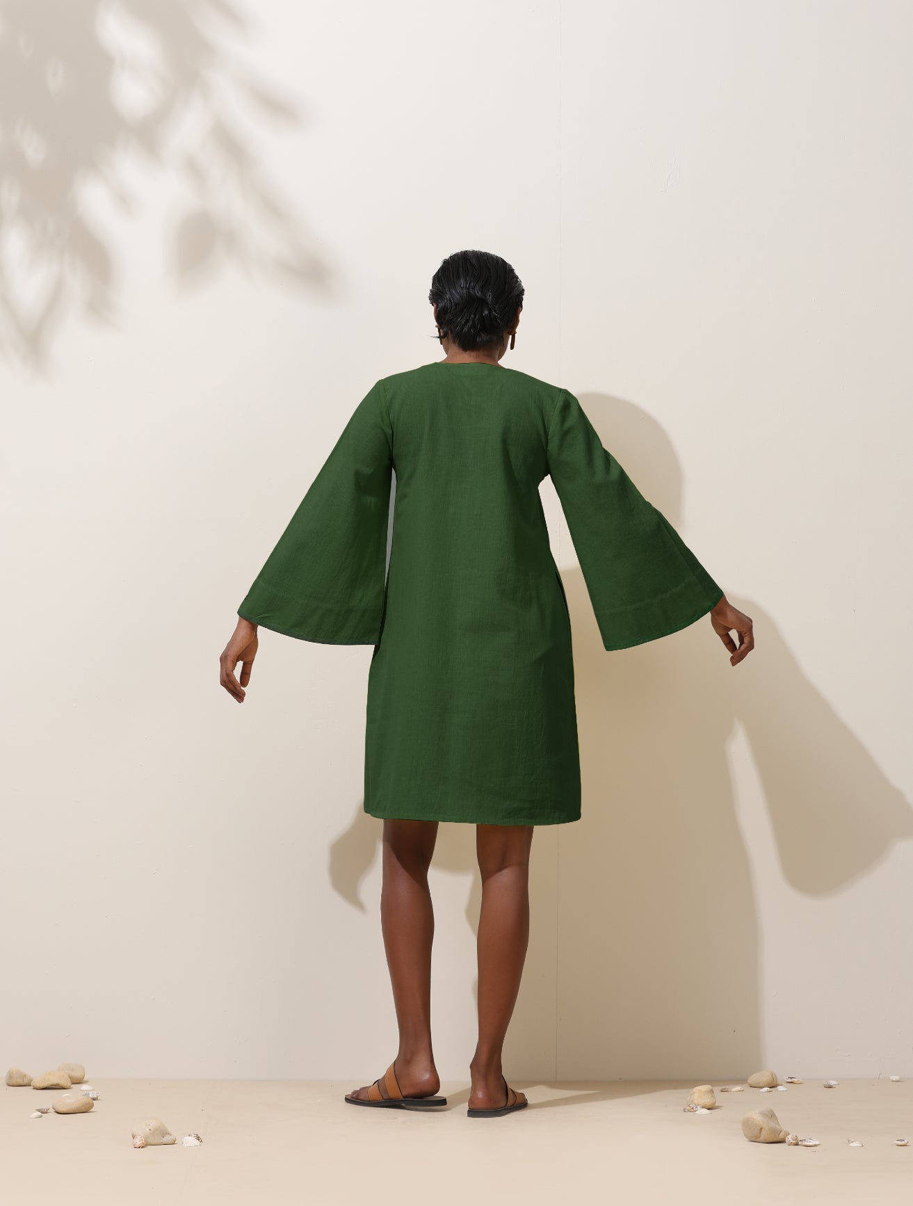 Women's Green Cotton Blend Short Dress