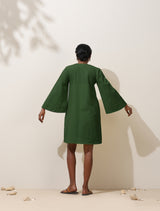 Women's Green Cotton Blend Short Dress