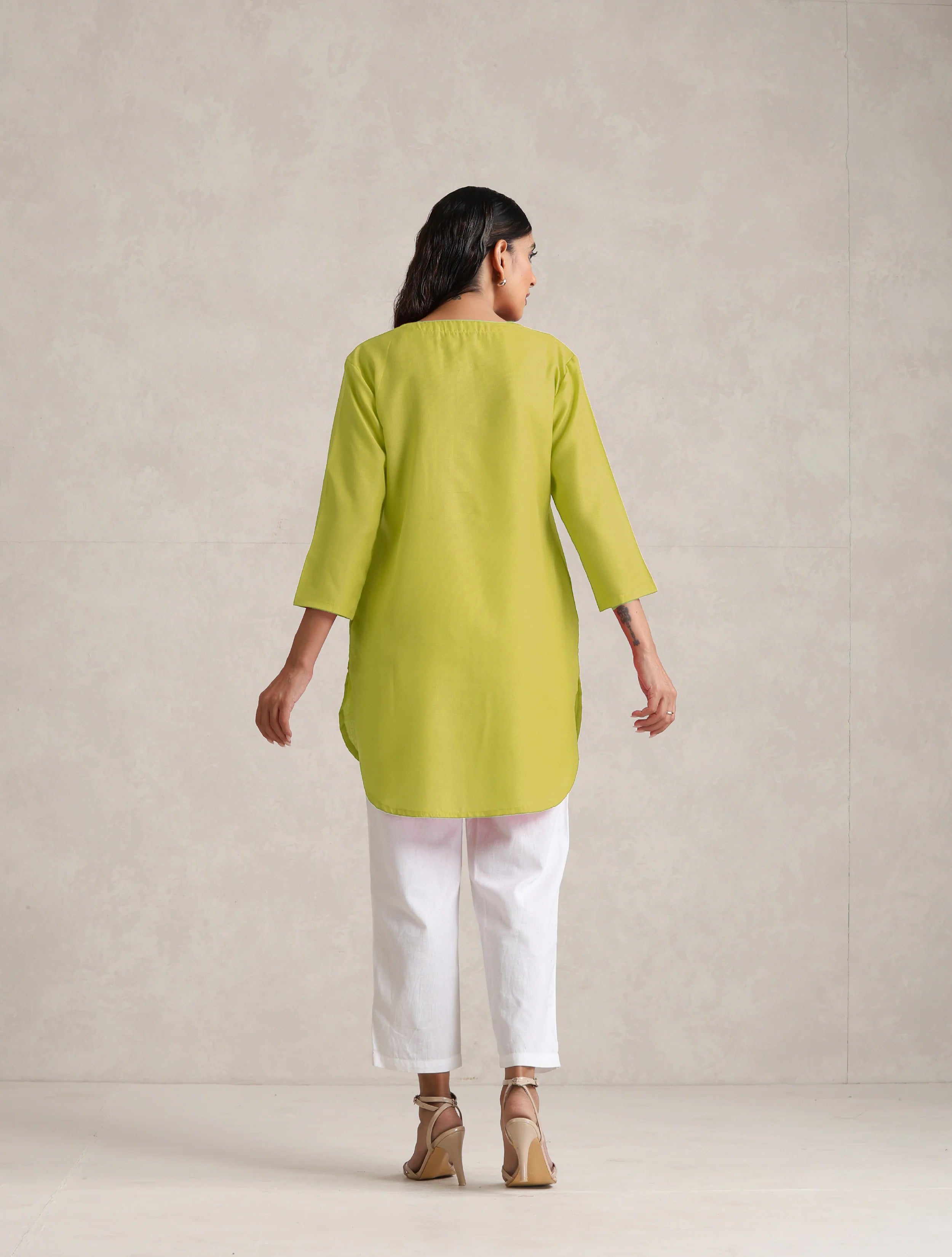 Women's Yellow Cotton Blend Short Kurta