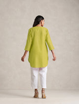Women's Yellow Cotton Blend Short Kurta