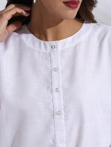 Women's White Slub Kurta Co-ord Set
