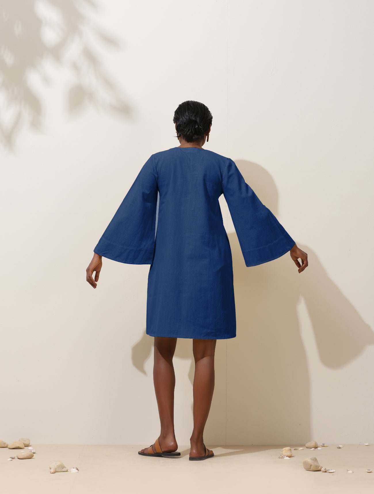 Women's Blue Cotton Blend Short Dress