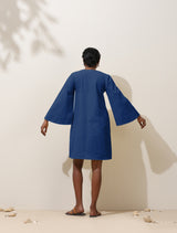 Women's Blue Cotton Blend Short Dress