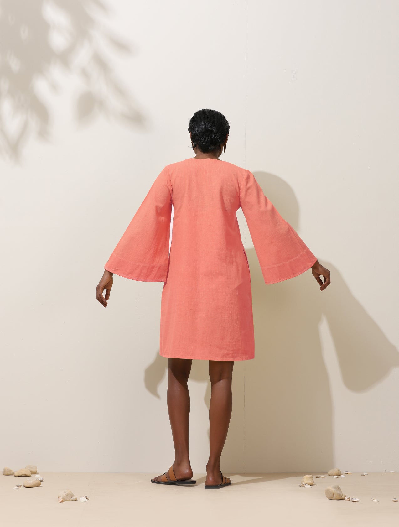 Women's Pink Cotton Blend Short Dress
