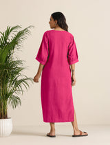 Women's Hot Pink Cotton Blend Long Dress