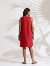 Women's Red Cotton Blend Short Dress