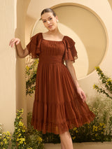 Women's Chiffon Tiered Fit and Flare Dress