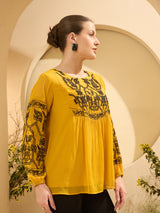 Women's Mustard Casual Embroide Top