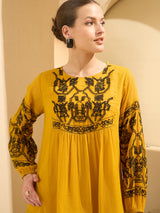 Women's Mustard Casual Embroide Top
