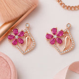 Women's Rose Gold Plated CZ Flower Designer Ruby Stud Earrings
