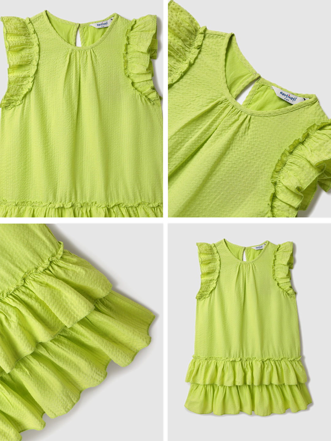 Girls Woven Lime Green Tiered Dress