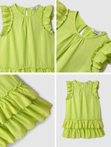 Girls Woven Lime Green Tiered Dress