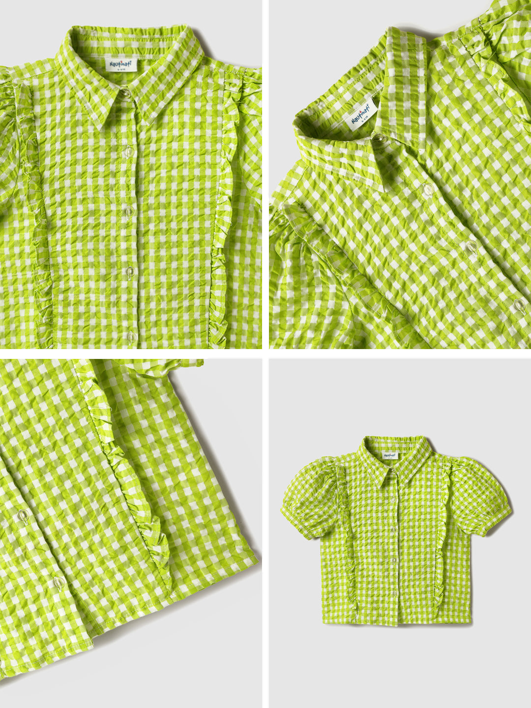Girls Green Gingham Checkered Top