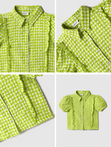 Girls Green Gingham Checkered Top