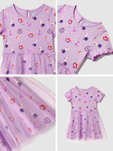 Girls Purple Placement Print Tulle Dress