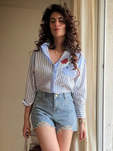 Women's Blue Casual Striped Full Sleeves Shirt