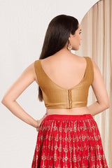 Women's Gold Mulbury Silk Padded Back Open Sleeveless Saree Blouse