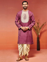 Men's Pink Embroidered Sequinned Patchwork Festive Kurta