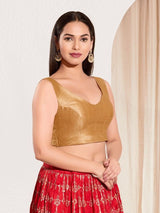 Women's Gold Mulbury Silk Padded Back Open Sleeveless Saree Blouse