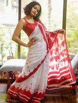 Women's White Mul Cotton Saree