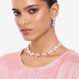 Gold Plated Lotus Designer Pearl Necklace Set with Pink Enamel for Girls and Women