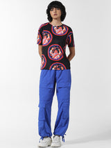Women's Black Knitted Casual Printed Regular Fit Half Sleeves Tshirt