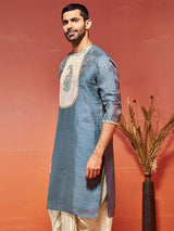Men's Grey Embroidered Sequinned Patchwork Festive Kurta
