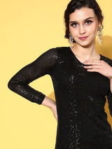 Women's Black Sequin Bodycon Midi Dress