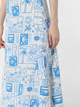 Women's Blue Woven Casual Printed Maxi Length Skirt