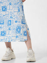 Women's Blue Woven Casual Printed Maxi Length Skirt