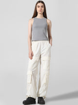 Women's Gray Knitted Casual Solid Cropped Top