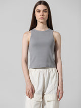 Women's Gray Knitted Casual Solid Cropped Top