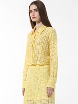 Women's Yellow Woven Casual Solid Cropped Full Sleeves Shirt