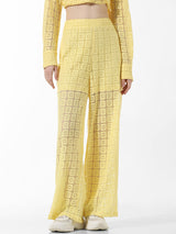 Women's Yellow Woven Casual Solid Regular Fit Pant