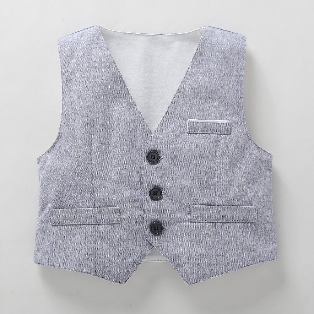 Boys White Party Full Sleeves Waistcoat Ensemble Pant - Set of 3