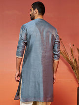 Men's Grey Embroidered Sequinned Patchwork Festive Kurta