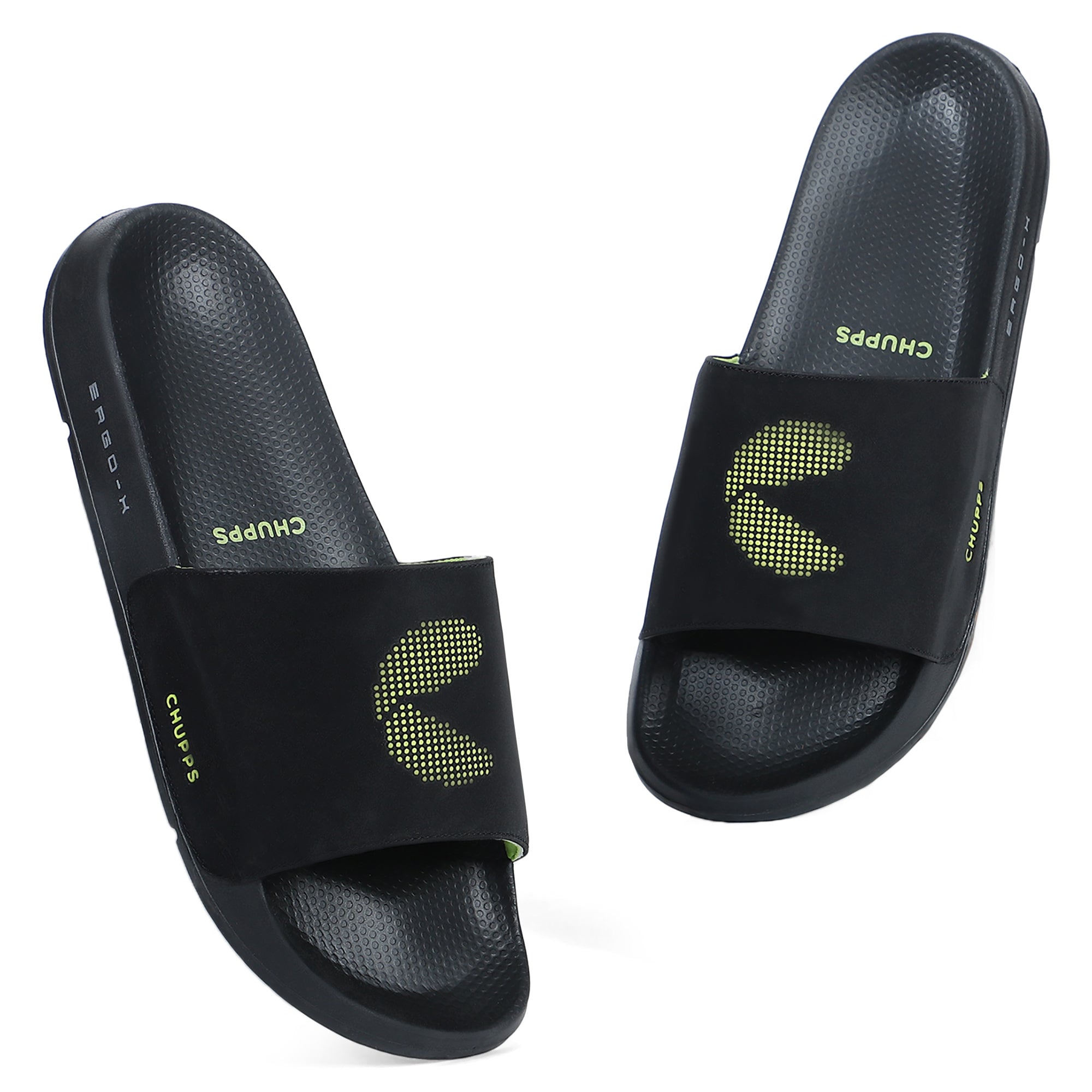 Women's Dot Fusion Black Neon Round Toe Polyurethane Casual Slides