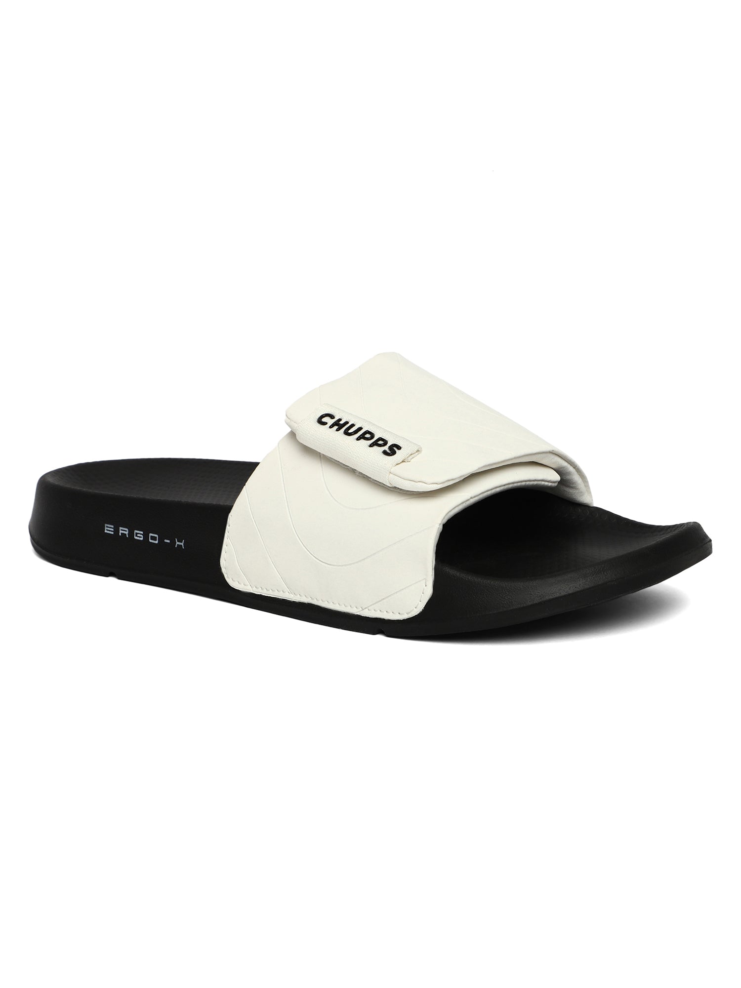 Women's Flow White and Black Round Toe Polyurethane Casual Slides