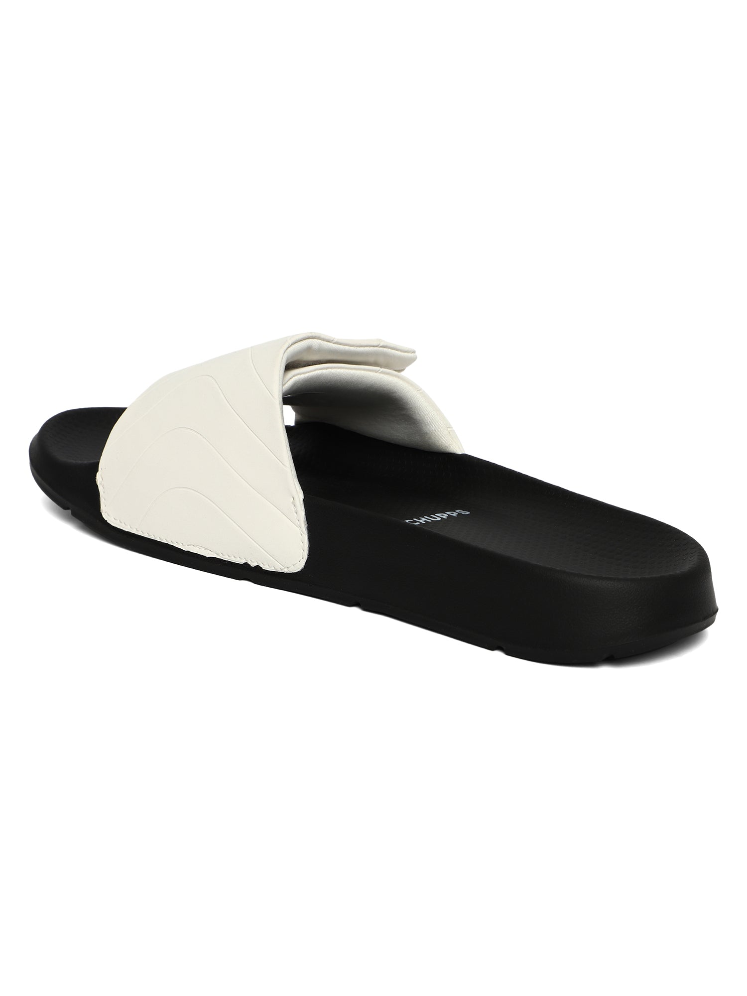 Women's Flow White and Black Round Toe Polyurethane Casual Slides