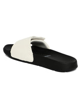 Women's Flow White and Black Round Toe Polyurethane Casual Slides