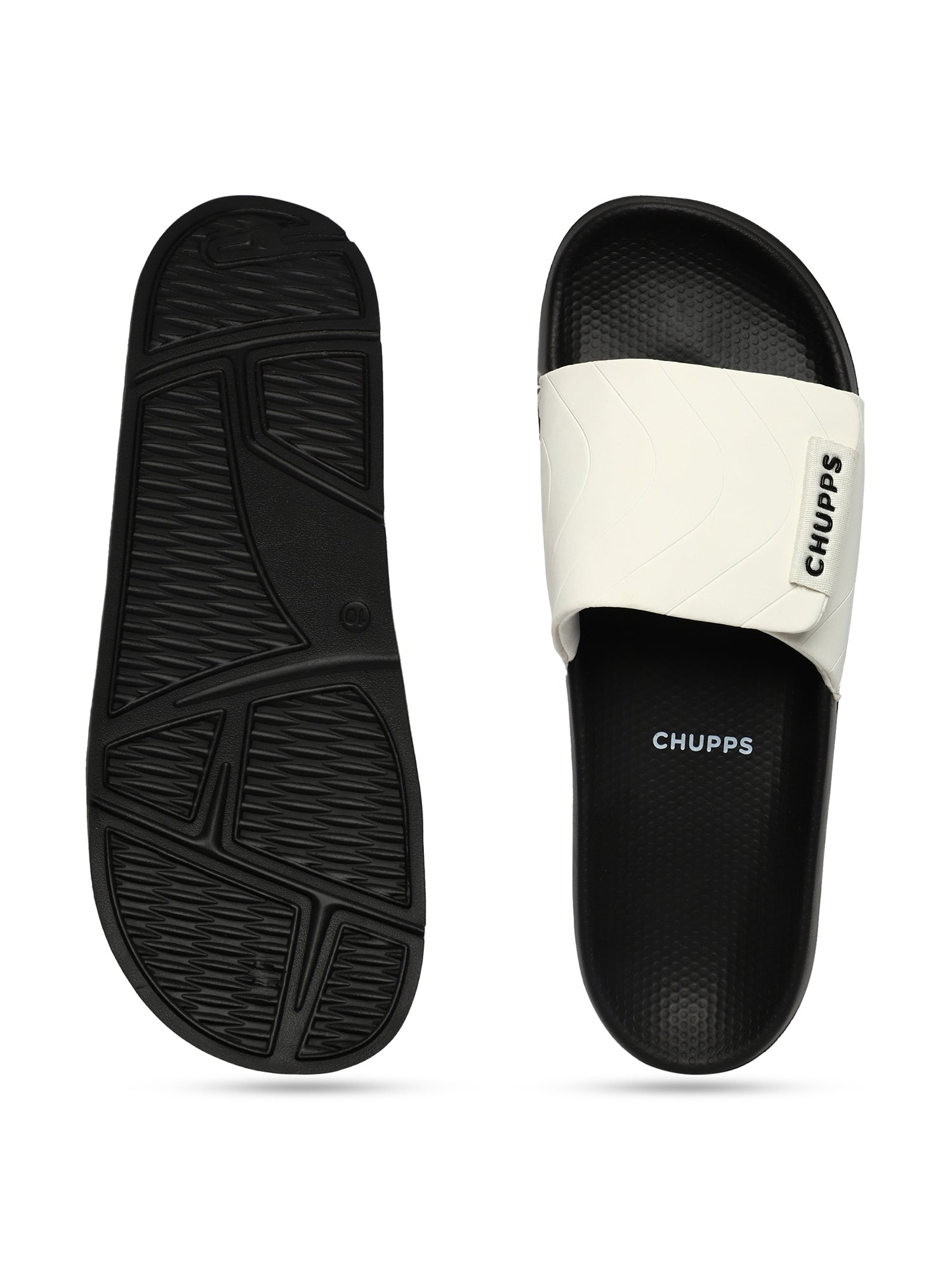 Women's Flow White and Black Round Toe Polyurethane Casual Slides