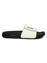 Women's Flow White and Black Round Toe Polyurethane Casual Slides