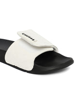 Women's Flow White and Black Round Toe Polyurethane Casual Slides