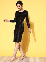 Women's Black Sequin Bodycon Midi Dress