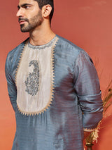 Men's Grey Embroidered Sequinned Patchwork Festive Kurta