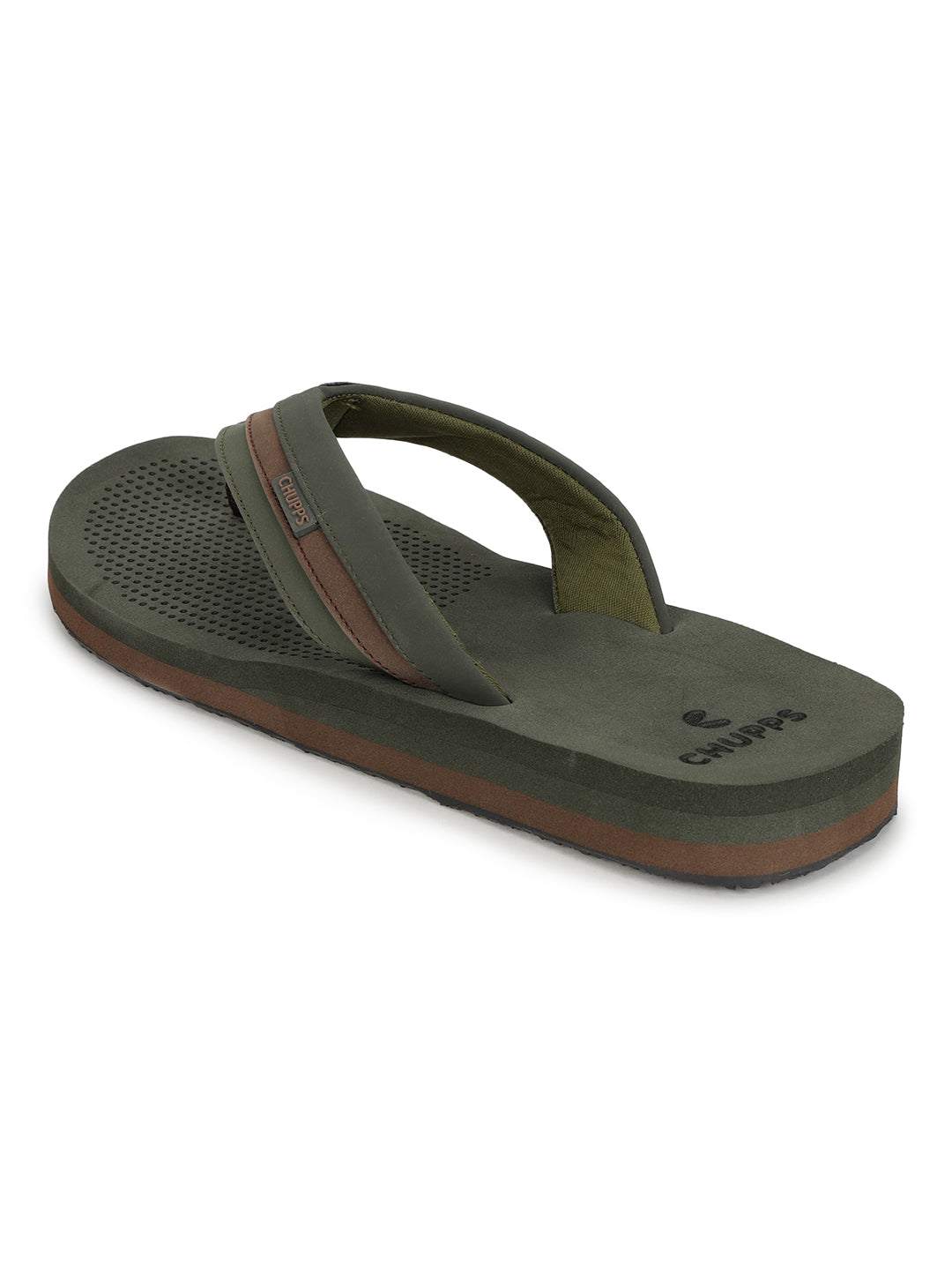 Women's Trifuse Olive Round Toe Polyurethane Casual Flip-flops