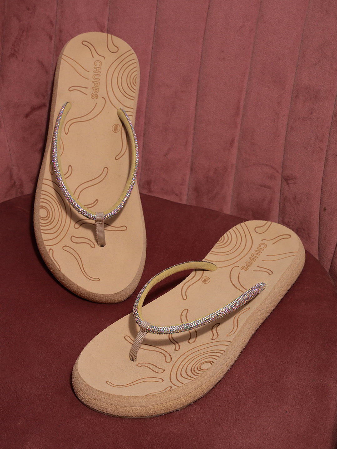 Women's Solis Beige Round Toe Polyurethane Casual Flip-flops